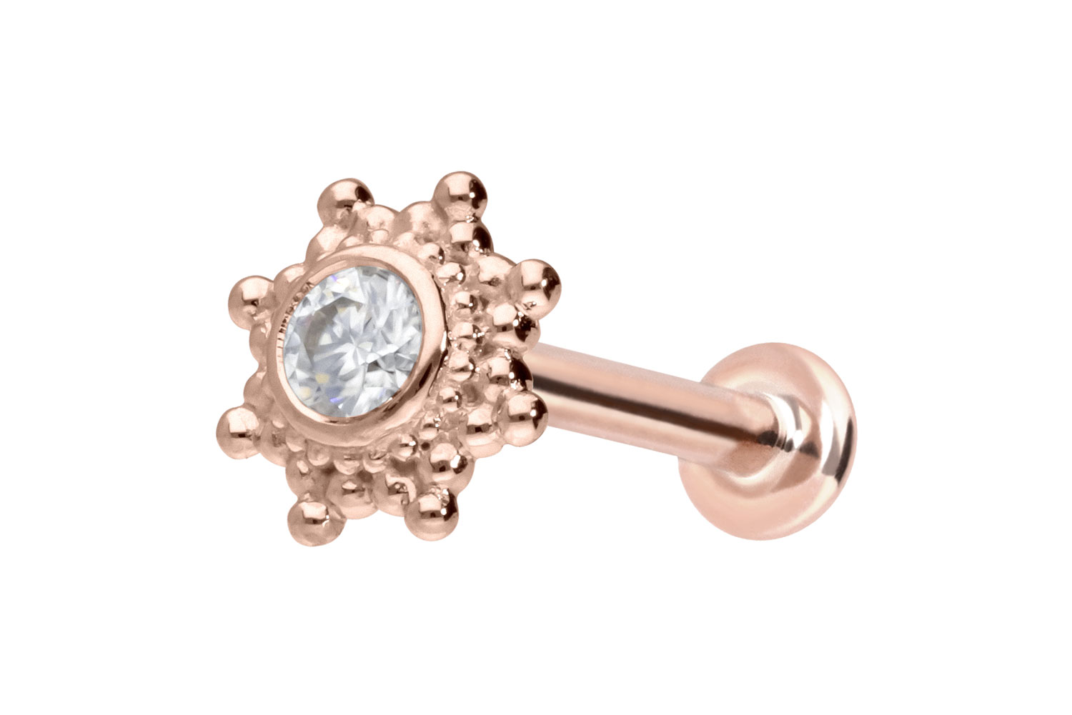 14 Karat Gold Labret Piercing mit Push Fit MOISSANIT-SONNE